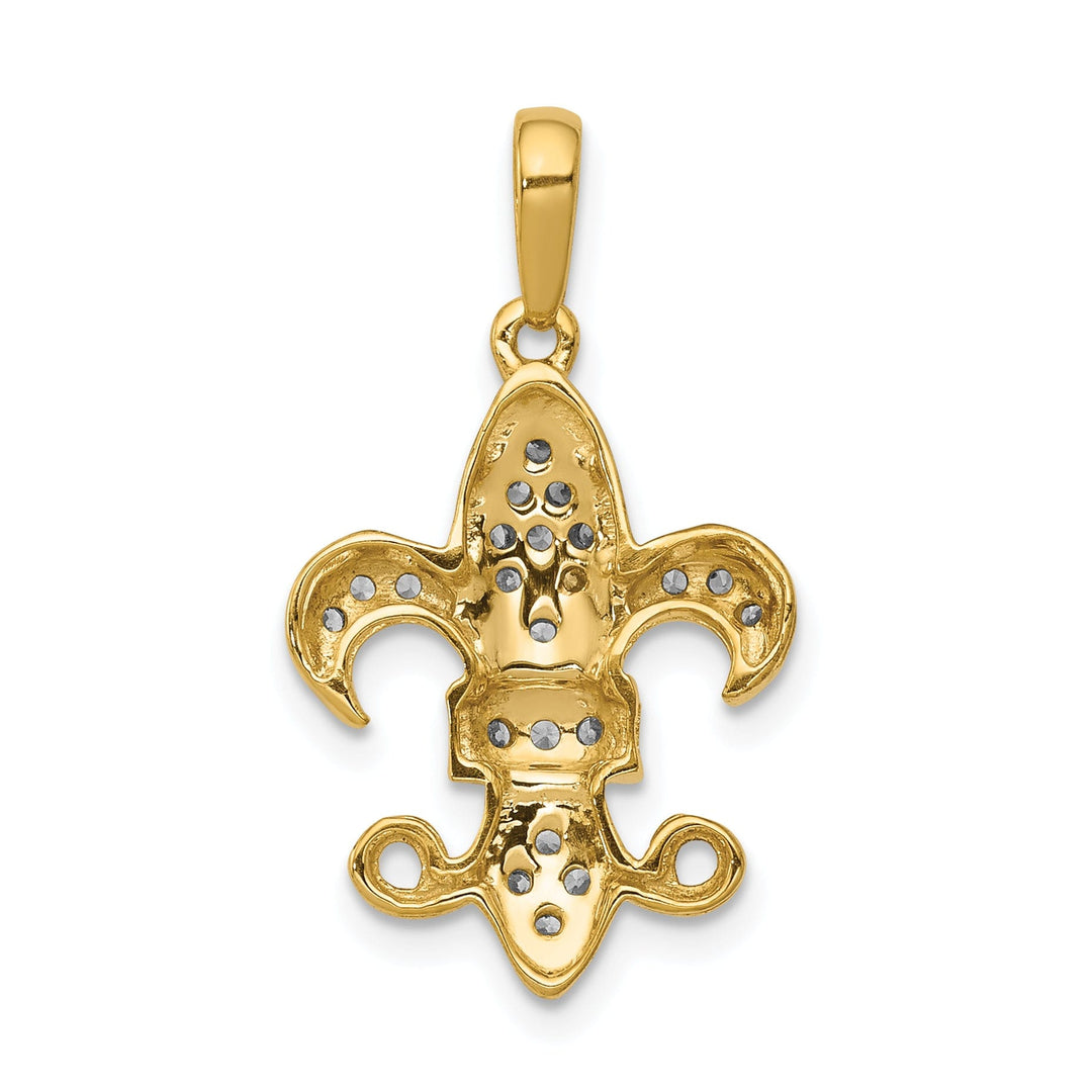 14k Yellow Gold White Rhodium Open Back Polished Finish 0.215CT. Diamond Fleur De Lis Design Charm Pendant