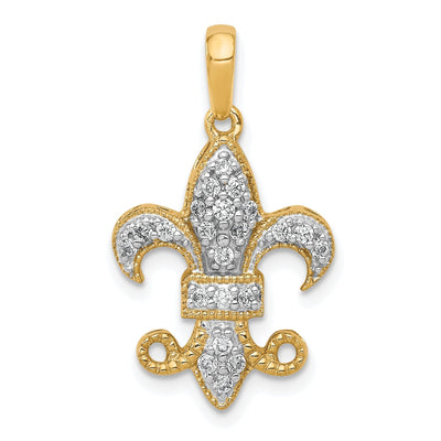 14k Yellow Gold White Rhodium Open Back Polished Finish 0.215CT. Diamond Fleur De Lis Design Charm Pendant at $ 451.96 only from Jewelryshopping.com