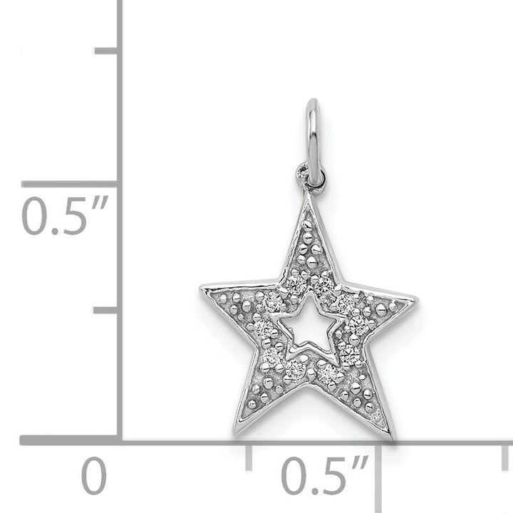14k White Gold Open Back Polished Finish 1/20ct. Diamond Star Design Charm Pendant