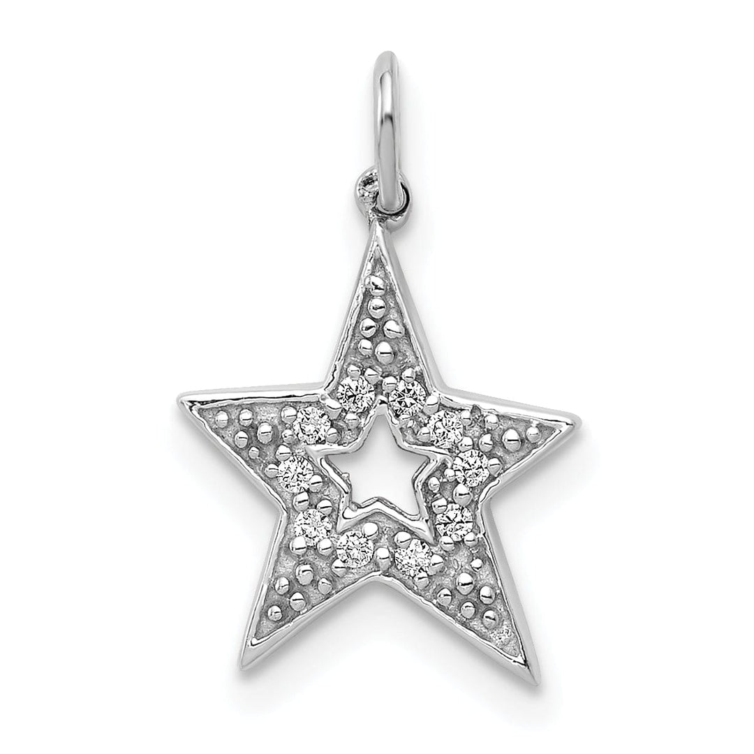 14k White Gold Open Back Polished Finish 1/20ct. Diamond Star Design Charm Pendant