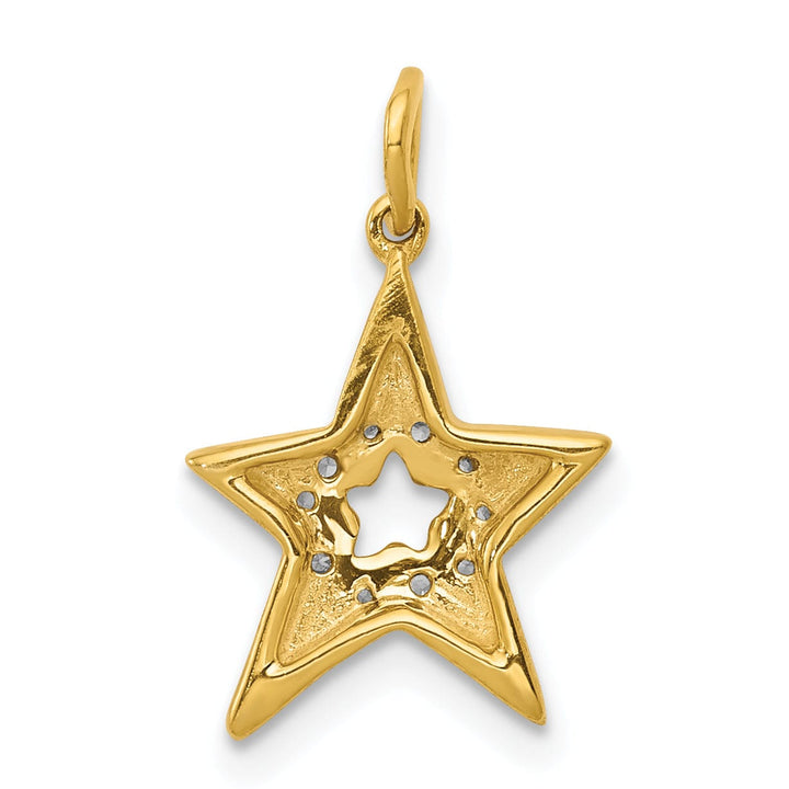 14k Yellow Gold Open Back Polished Finish 0.05CT Diamond Star Design Charm Pendant