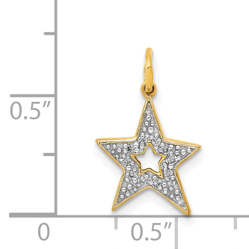 14k Yellow Gold Open Back Polished Finish 0.05CT Diamond Star Design Charm Pendant