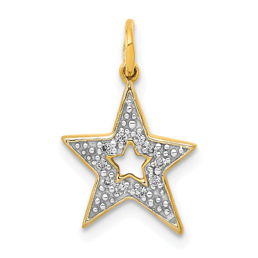 14k Yellow Gold Open Back Polished Finish 0.05CT Diamond Star Design Charm Pendant