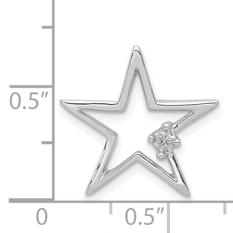 14k White Gold Open Back Polished Finish .01ct. Diamond Star Chain Slide Pendant Will not fit omega chains