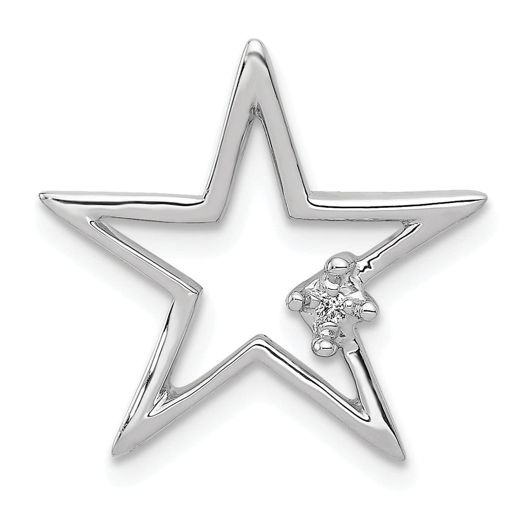14k White Gold Open Back Polished Finish .01ct. Diamond Star Chain Slide Pendant Will not fit omega chains