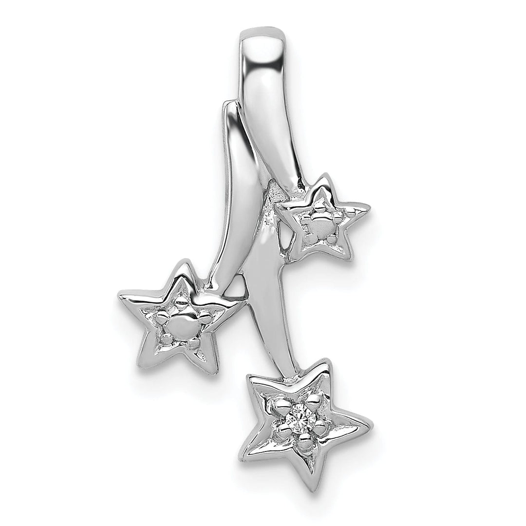 14k White Gold Polished Diamond Shooting Stars Design Chain Slide Pendant