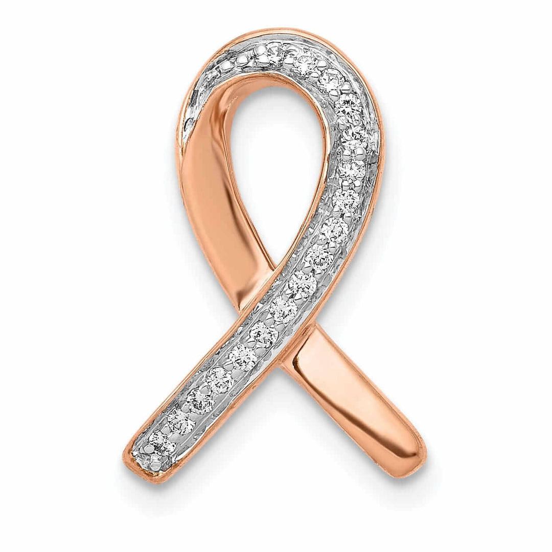 14k Rose Gold Open Back Polished Finish Awareness Ribbon 0.085-ct Diamond Slide Pendant will not fit Omega Chain