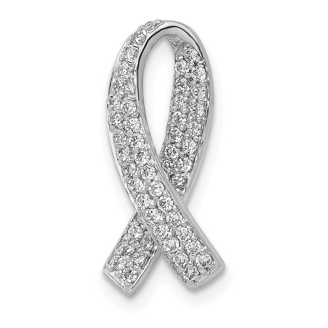 14k White Gold Open Back Polished Finish Awareness Ribbon 0.3-ct Diamond Slide Pendant will not fit Omega Chain