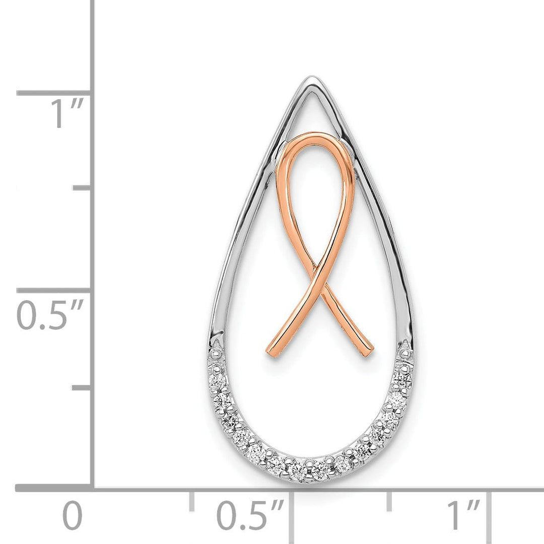 14k Two Tone Gold Open Back Polished Finish 0.09CT Diamond Awareness Ribbon Teardrop Design Chain Slide Pendant will not fit on Omega Chain