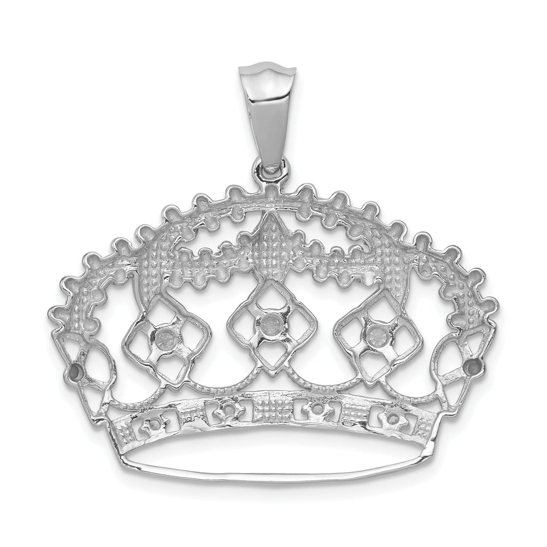 14k White Gold Polished Finish 0.205CT Diamond Crown Design Charm Pendant
