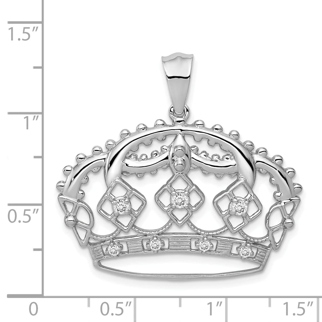 14k White Gold Polished Finish 0.205CT Diamond Crown Design Charm Pendant