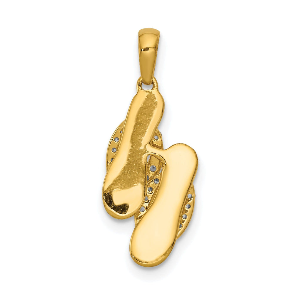 14k Yellow Gold, White Rhodium Polished Finish 0.088-ctw Diamond Two Flip Flop Beach Sandle Charm Pendant