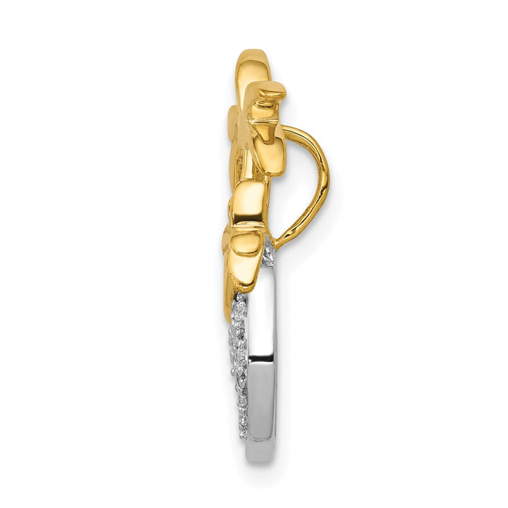 14k Two Tone Gold with Diamonds Concave Shape Double Palm Tree on Wave Design Chain Slide Pendant will not fit omega