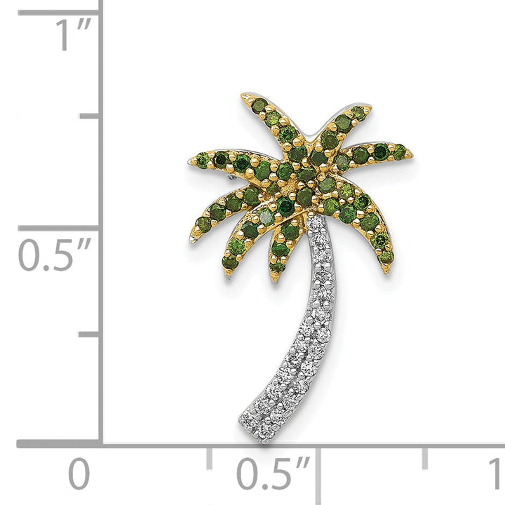 14k White Gold White, Green Diamonds Palm Tree Chain Slide Pendant will Not fit Omega