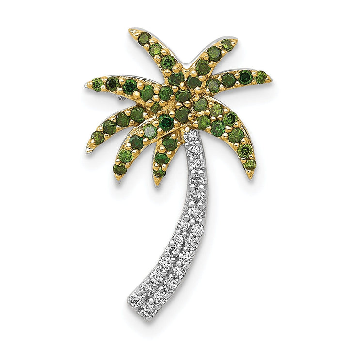 14k White Gold White, Green Diamonds Palm Tree Chain Slide Pendant will Not fit Omega