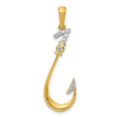 14k Yellow Gold Polished Finish Diamond 0.12 CT Fish Hook Pendant Charm Pendant