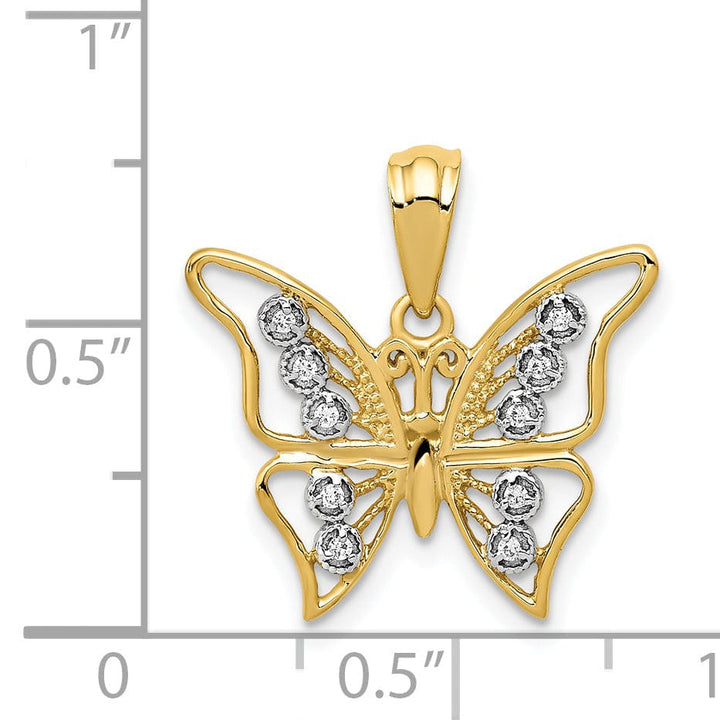 14k Two-tone Gold Solid Open Back Polished Finish Diamond Butterfly Charm Pendant