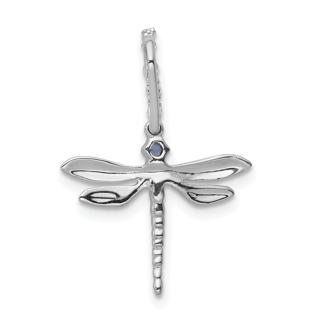 14k White Gold Polished Finish Open Back Blue and White 0.062CT Diamond Dragonfly Design Pendant