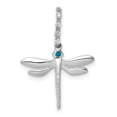 14k White Gold Polished Finish Open Back Blue and White 0.062CT Diamond Dragonfly Design Pendant at $ 107.07 only from Jewelryshopping.com
