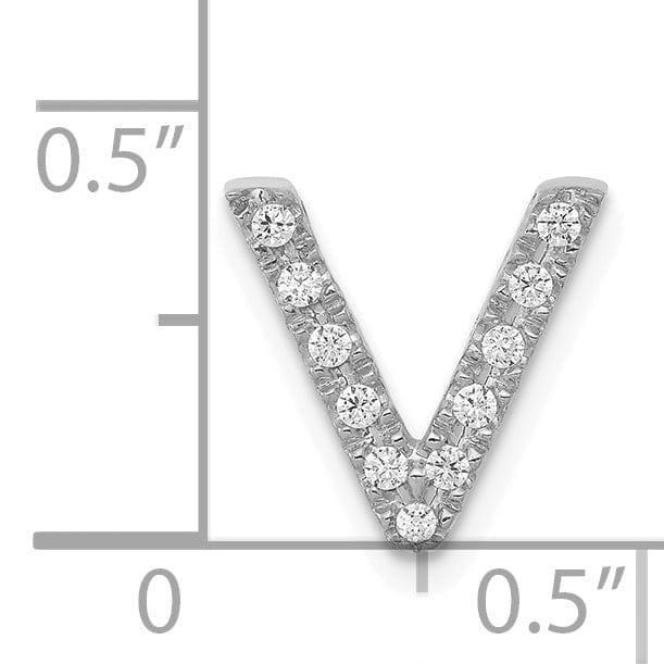 14K White Gold Diamond 0.11-CT Letter V Initial Charm Pendant