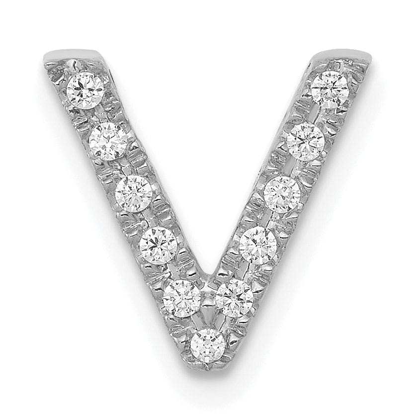 14K White Gold Diamond 0.11-CT Letter V Initial Charm Pendant