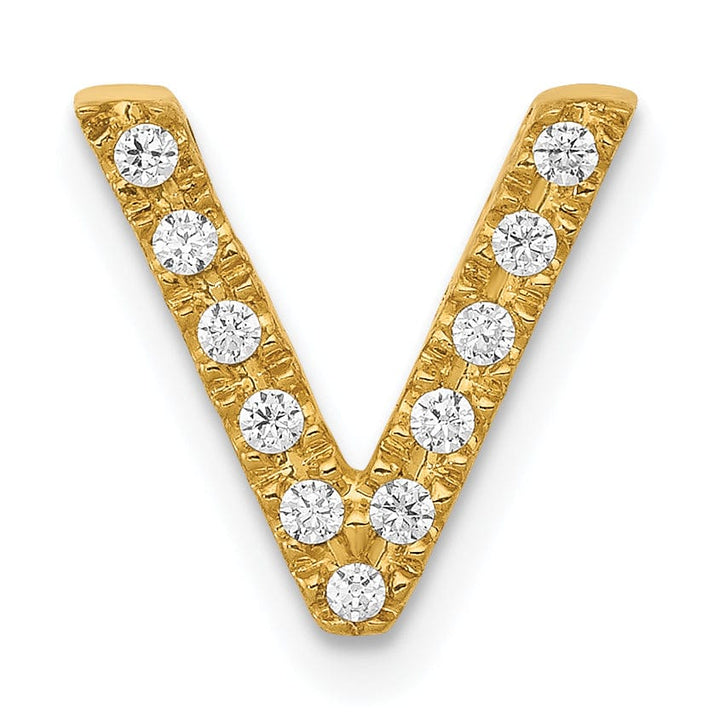 14K Yellow Gold Diamond 0.11-CT Letter V Initial Charm Pendant