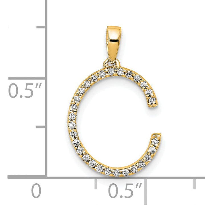 14K Yellow Gold Diamond 0.087-CT Block Letter C Initial Charm Pendant