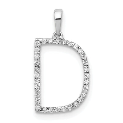 14K White Gold Diamond 0.096-CT Block Letter D Initial Charm Pendant