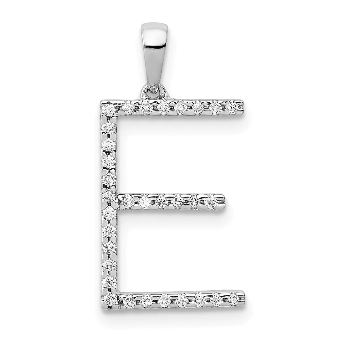 14K White Gold Diamond 0.096-CT Block Letter E Initial Charm Pendant