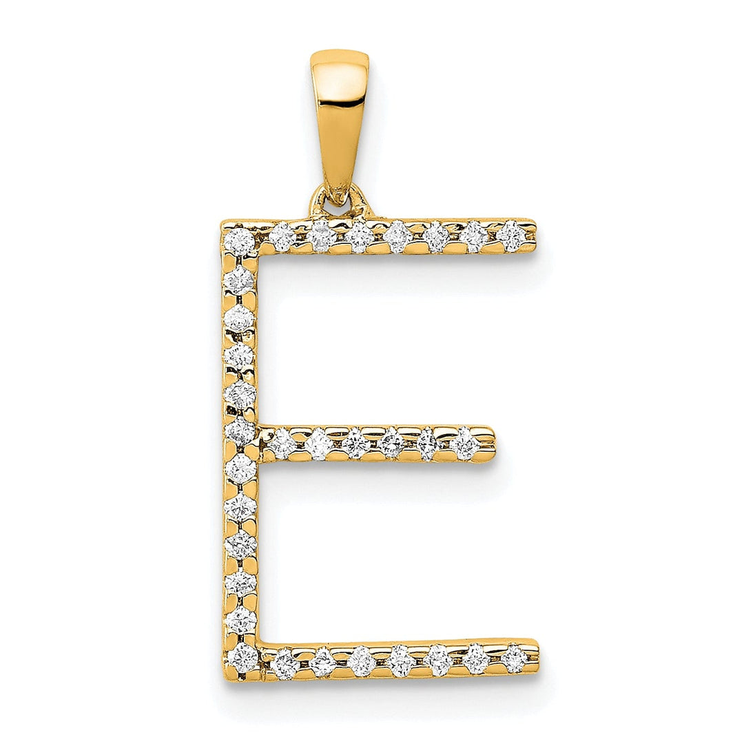 14K Yellow Gold Diamond 0.096-CT Block Letter E Initial Charm Pendant