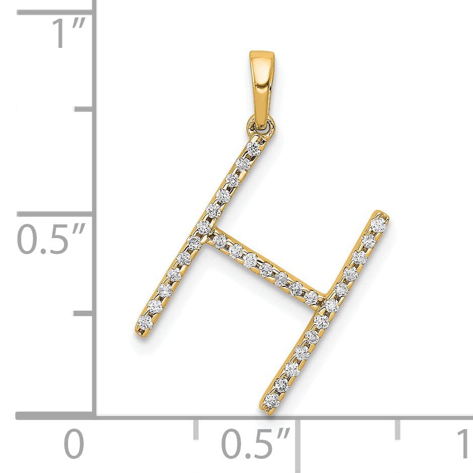 14K Yellow Gold Diamond 0.093-CT Block Letter H Initial Charm Pendant
