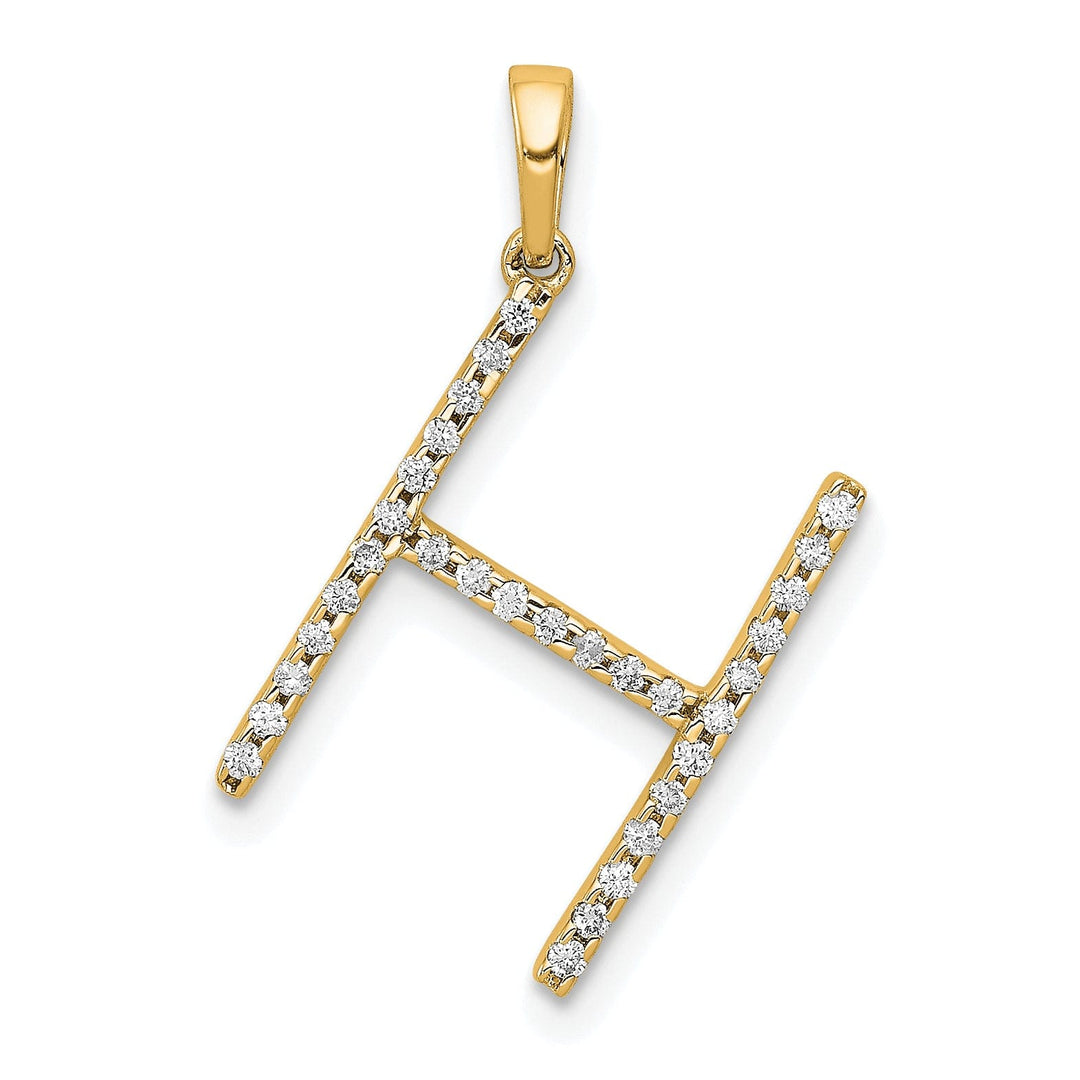 14K Yellow Gold Diamond 0.093-CT Block Letter H Initial Charm Pendant