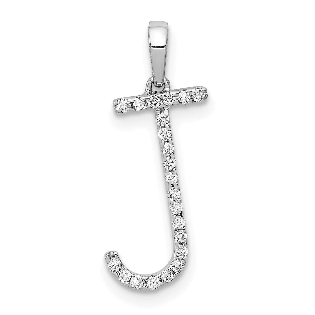 14K White Gold Diamond 0.088-CT Block Letter J Initial Charm Pendant