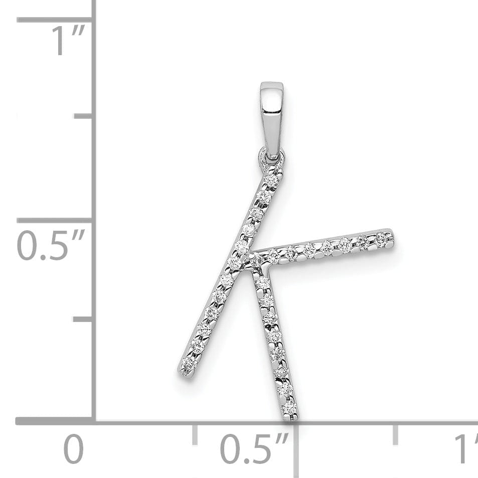 14K White Gold Diamond 0.084-CT Block Letter K Initial Charm Pendant
