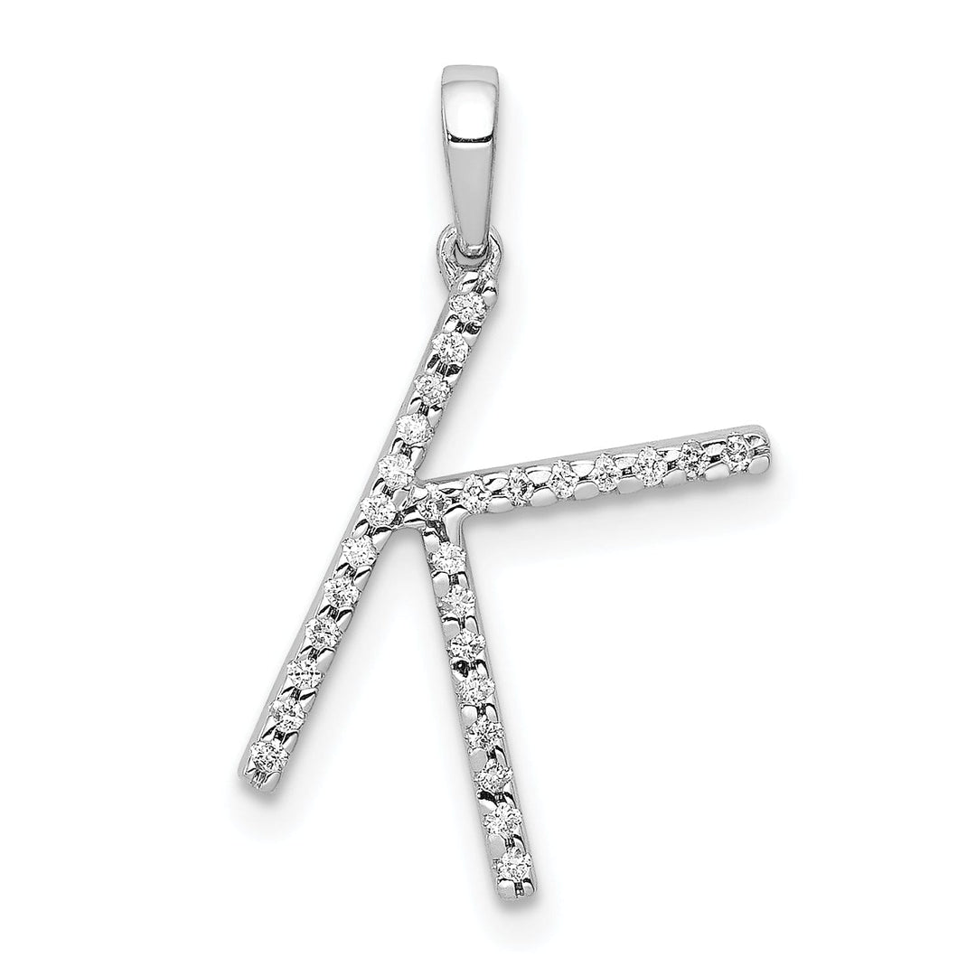 14K White Gold Diamond 0.084-CT Block Letter K Initial Charm Pendant