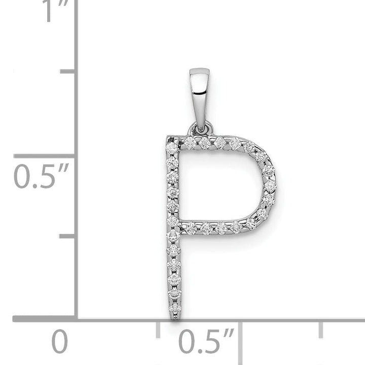 14K White Gold Diamond 0.108-CT Block Letter P Initial Charm Pendant