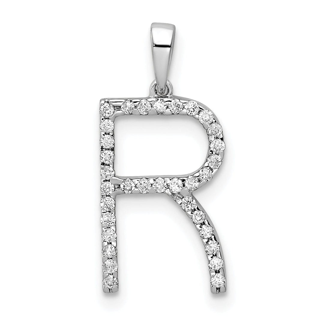 14K White Gold Diamond 0.132-CT Block Letter R Initial Charm Pendant