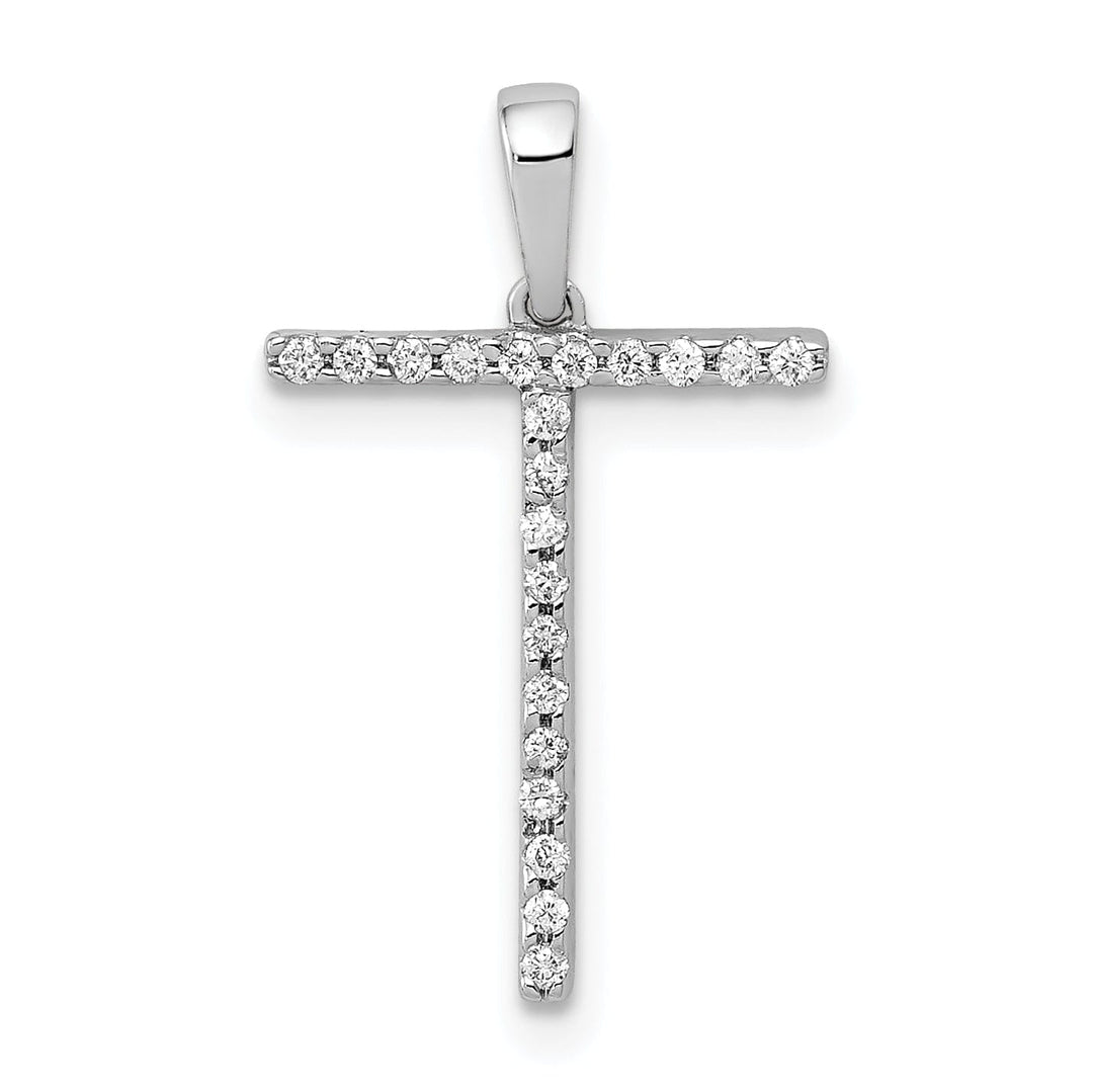 14K White Gold Diamond 0.084-CT Block Letter T Initial Charm Pendant