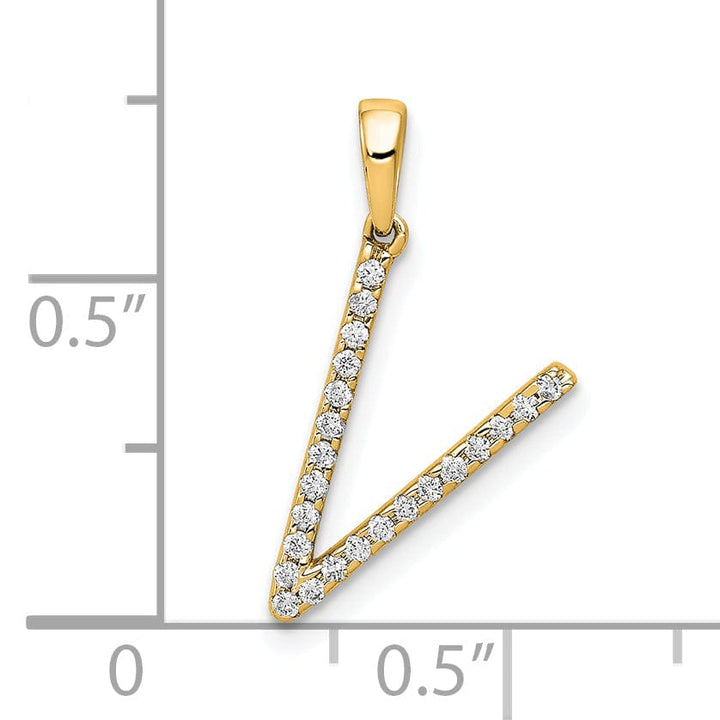 14K Yellow Gold Diamond 0.092-CT Block Letter V Initial Charm Pendant