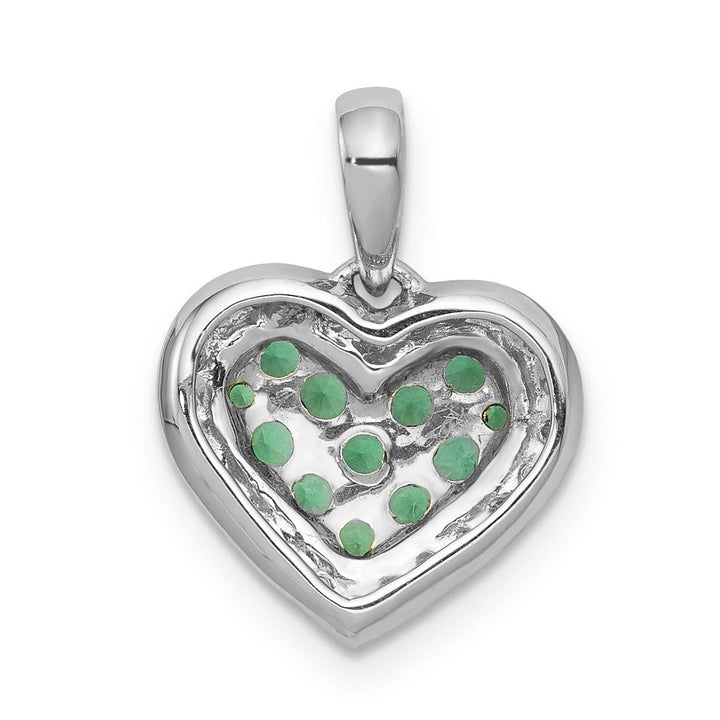 14k White Gold, White, Black Rhodium Polished Finish Open Back 0.12-CT Diamond & 0.308-CT Emerald Heart Design Charm Pendant