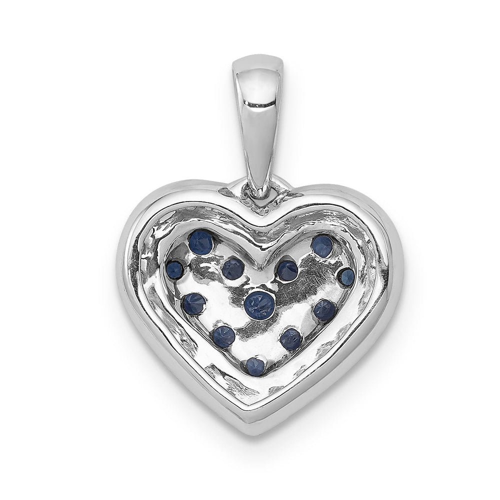 14k White Gold Polished Finish Open Back 0.12-CT Diamond & 0.31-CT Sapphire Heart Shape Design Charm Pendant