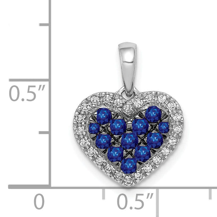 14k White Gold Polished Finish Open Back 0.12-CT Diamond & 0.31-CT Sapphire Heart Shape Design Charm Pendant