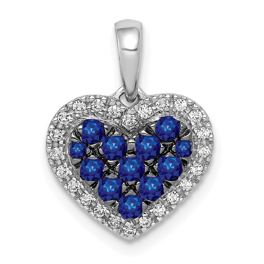 14k White Gold Polished Finish Open Back 0.12-CT Diamond & 0.31-CT Sapphire Heart Shape Design Charm Pendant