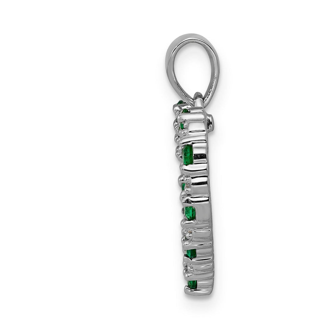 14k White Gold Polished Finish Open Back 0.03-CT Diamond & 0.32-CT Emerald Stones Heart Design Charm Pendant