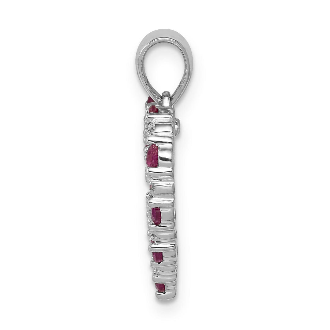 14k White Gold Polished Finish Open Back 0.03-CT Diamond & 0.39-CT Ruby Heart Shape Design Charm Pendant