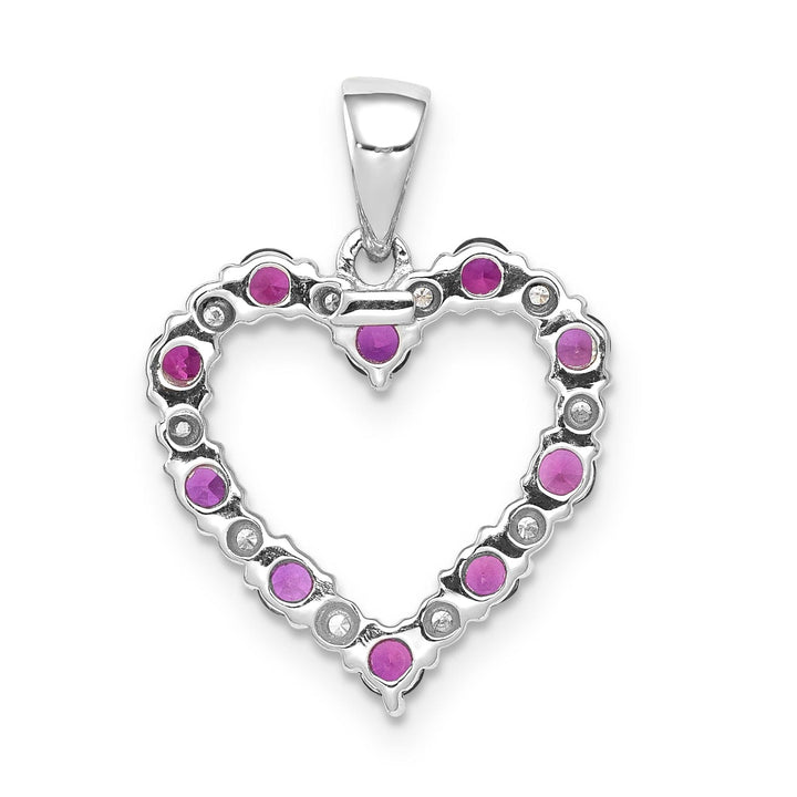 14k White Gold Polished Finish Open Back 0.03-CT Diamond & 0.39-CT Ruby Heart Shape Design Charm Pendant