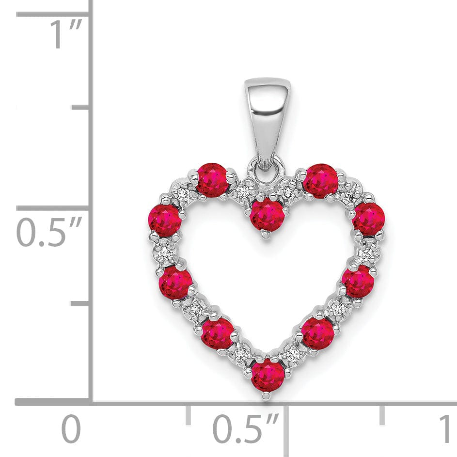 14k White Gold Polished Finish Open Back 0.03-CT Diamond & 0.39-CT Ruby Heart Shape Design Charm Pendant