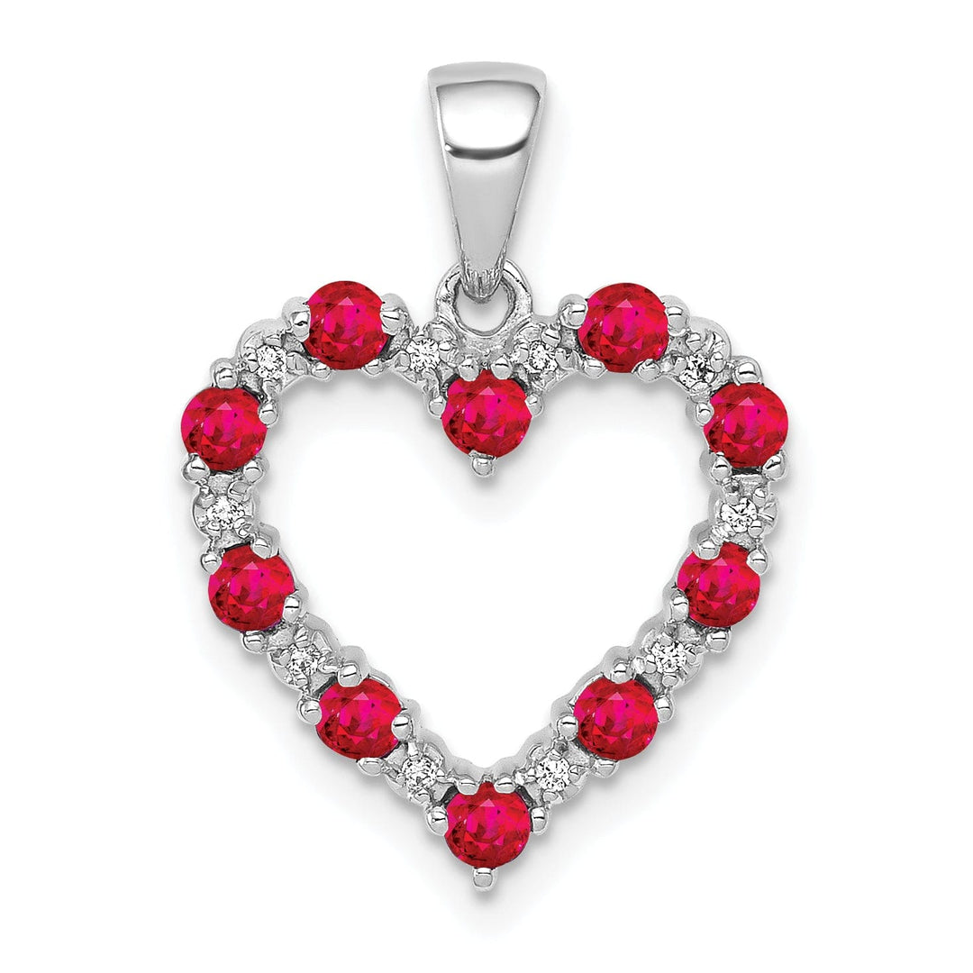 14k White Gold Polished Finish Open Back 0.03-CT Diamond & 0.39-CT Ruby Heart Shape Design Charm Pendant