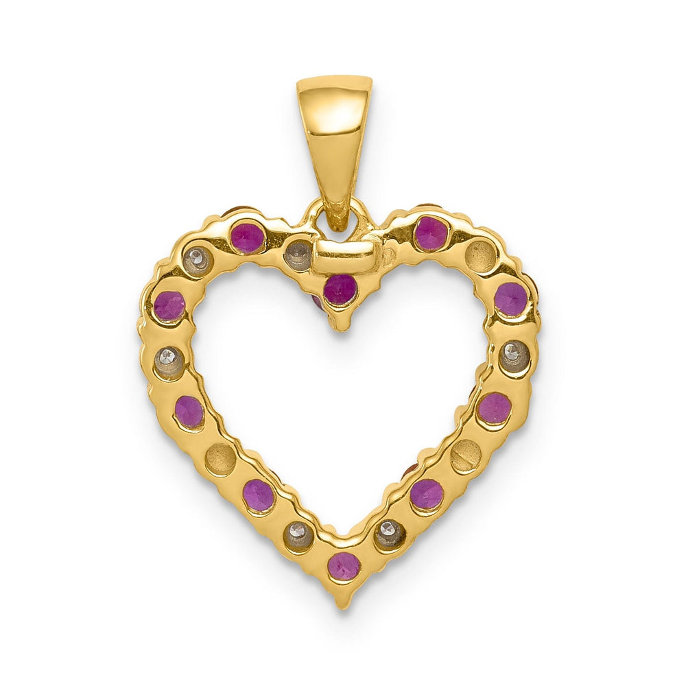 14k Yellow Gold Polished Finish Open Back 0.03-CT Diamond & 0.35-CT Ruby Stones Heart Design Charm Pendant