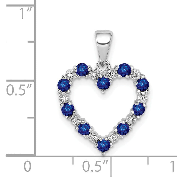 14k White Gold Polished Finish Open Back 0.03-CT Diamond & 0.41-CT Sapphire Heart Shape Design Charm Pendant